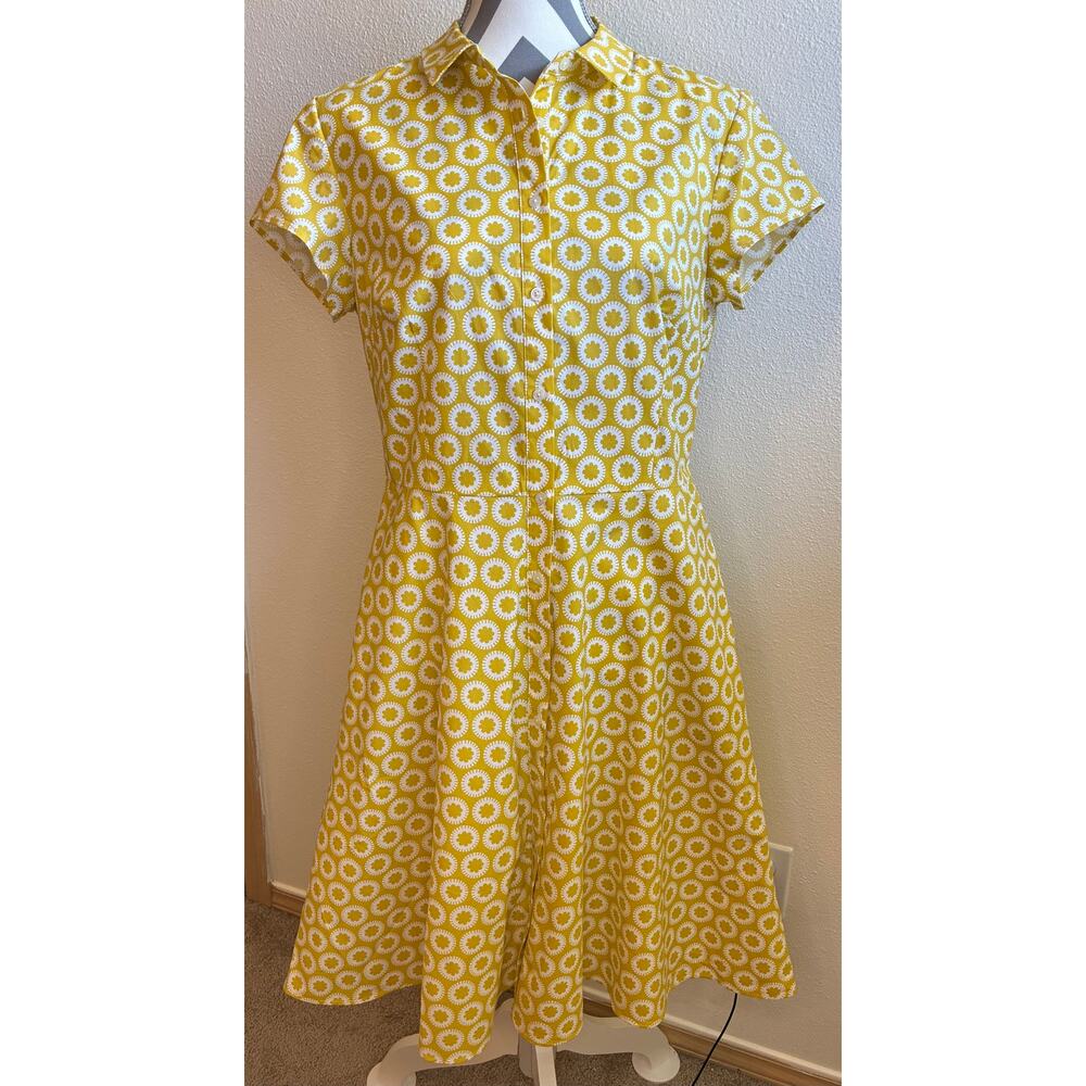 BODEN | Sophia Shirt Dress Yellow Geometric Cotton Fit and Flare | 10R